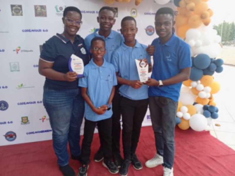 Nibi's Tech students and instructors holding their awards at the Codeavour national finals
